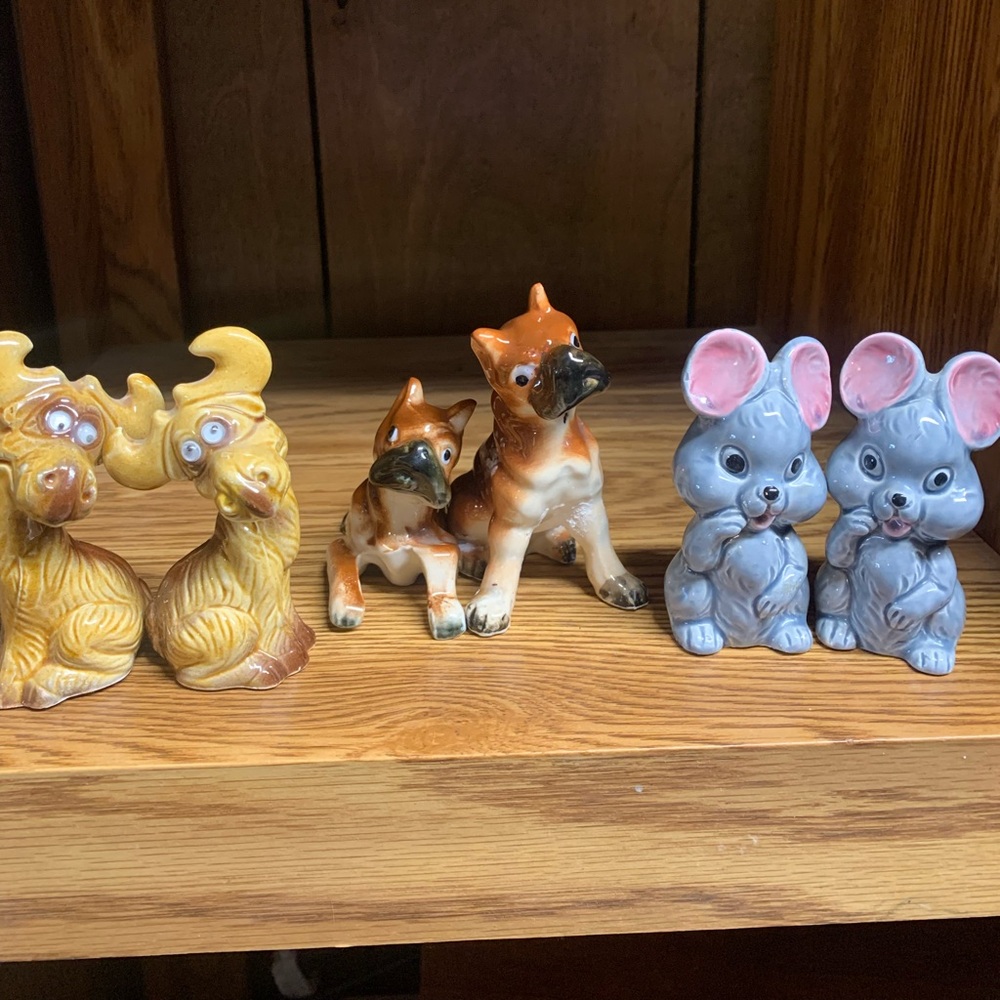 Small Pets Salt and Pepper Ceramic Figurine Set - Gray, Brown, Yellow